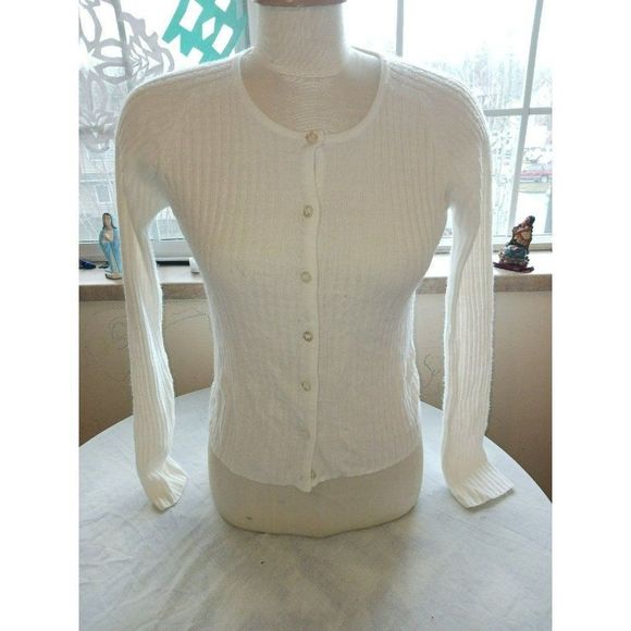 FBR Ramie cotton mix vintage 90s white ribbed cardigan sweater large - Picture 1 of 5